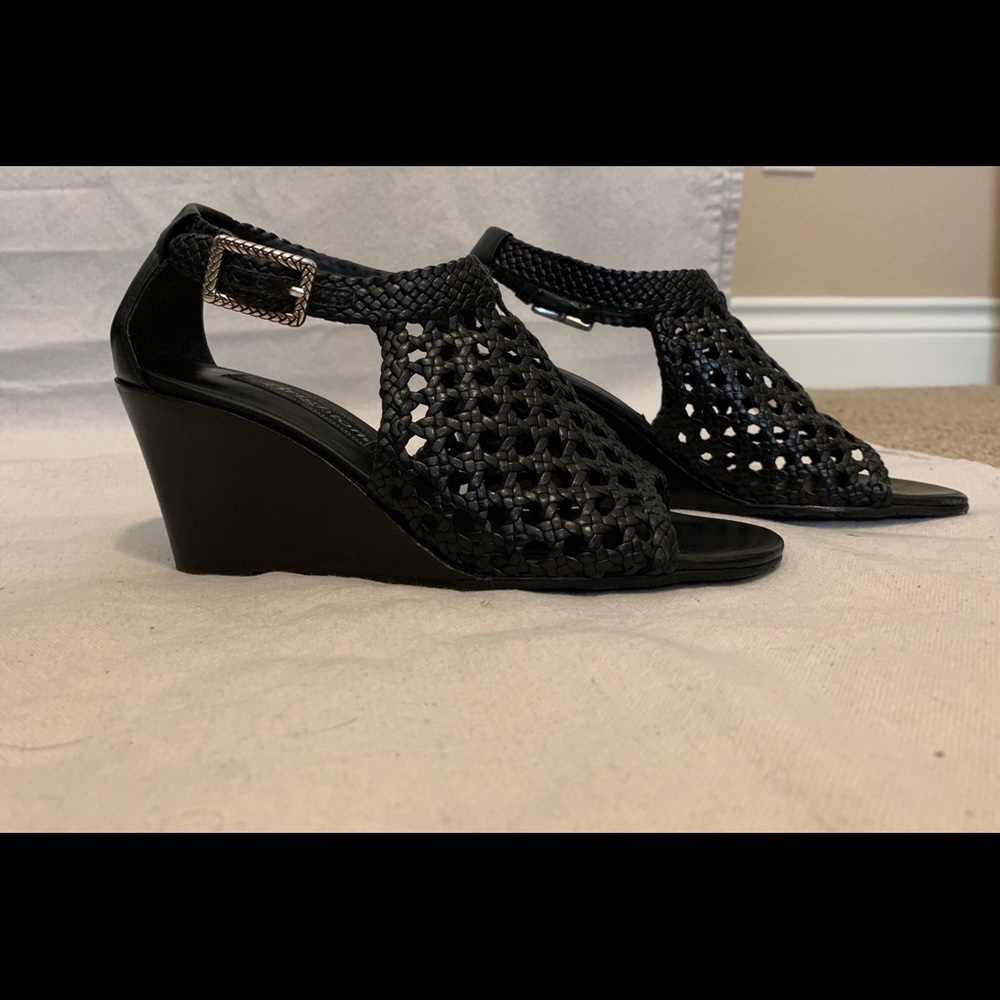 Brighton Open Toe Woven Leather Wedge Sandals